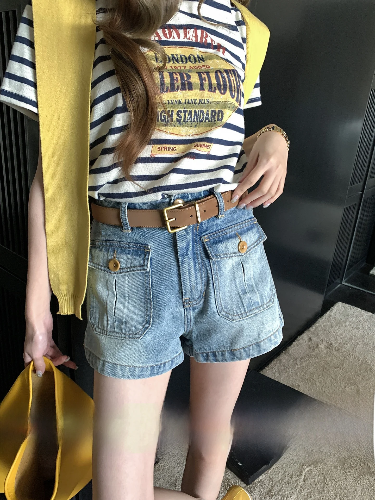 

Ретро джинсовые шорты с высокой талией свободного кроя для женщин, летние модные прямые широкие брюки, повседневные шорты