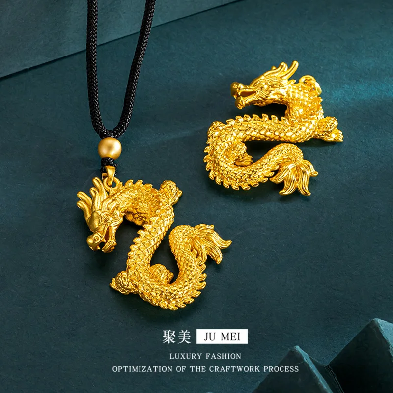 

Luxury 24K 9999 Pure Gold real gold Dragon in the sky pendant zodiac dragon pendant for men and women