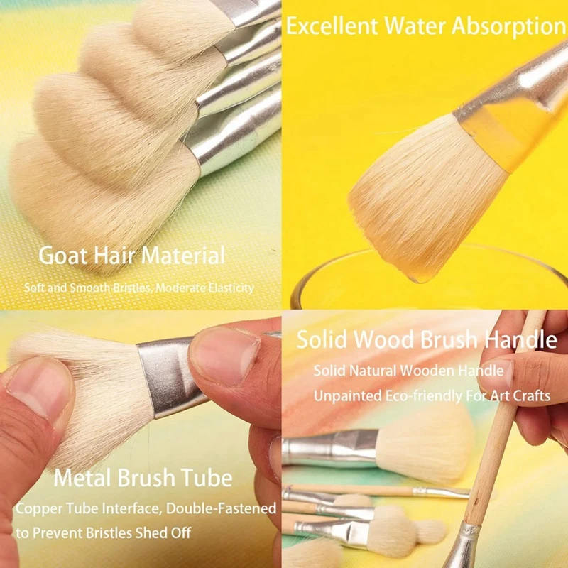 10 PCS Assorted Size Paint Brush Goat Hair Brushes Gold Leaf Hair Duster Flat Brush  Mops For Watercolor, Wash, Ceramic