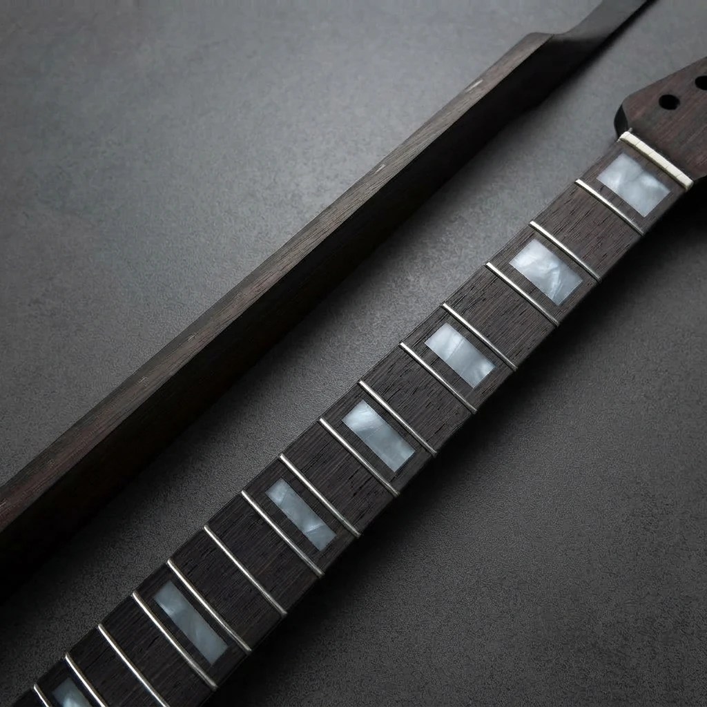 22 Fret Unfinished Jaguar Neck, Dark Wood Style, No Paint, Standard Scale, 56mm Heel, Truss Rod, Blank for DIY Guitar Building