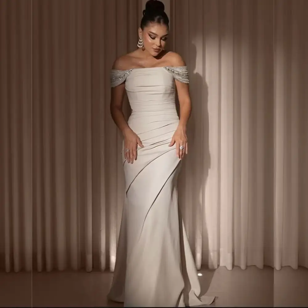 

Customized Fashion Elegant Jersey Sequined Pleat Trumpet Off-the-shoulder Long Dresses Bespoke Occasion Retro