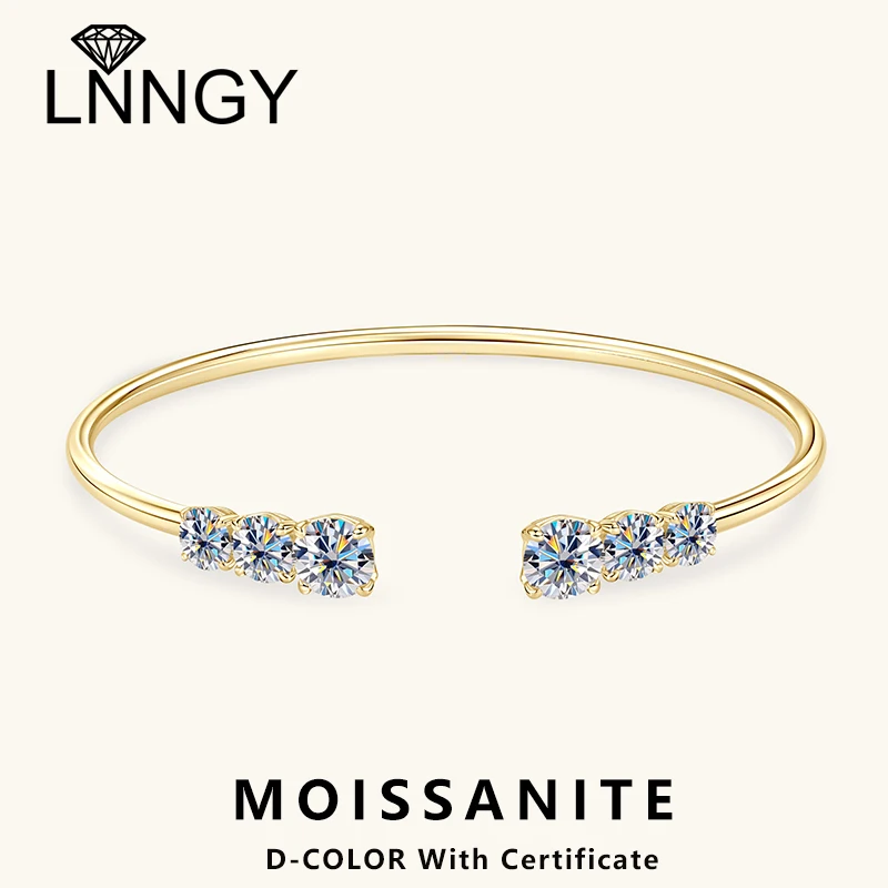 

Lnngy 6,5 мм, 5,5 мм и 5 мм, браслет-манжета с муассанитом, стерлинговое серебро 925 пробы, регулируемый браслет для женщин и девочек, вечерние ручные украшения, подарок