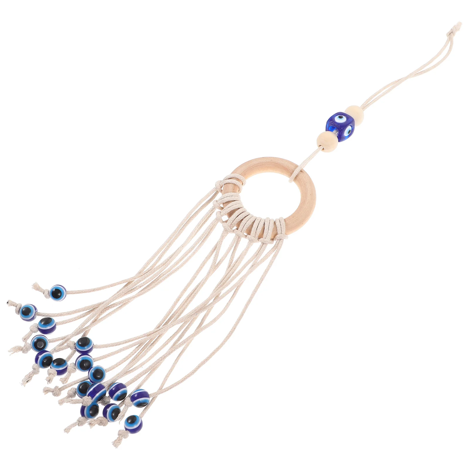 

Wooden Ring Pendant Evil Eye Hanging Decoration Ornament Blue Car Rearview Mirror Ornaments for Cotton Rope
