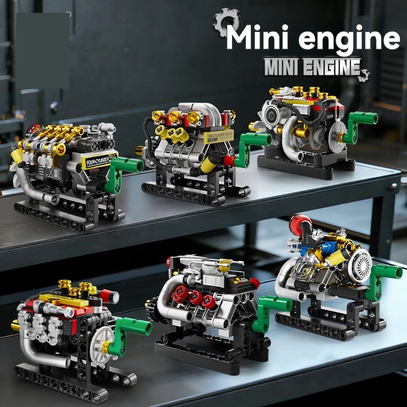 2026 New Racing Engine Building Block Assembly Model MOC Figurine Eight Cylinder V8 Engine Boys' Educational Toy