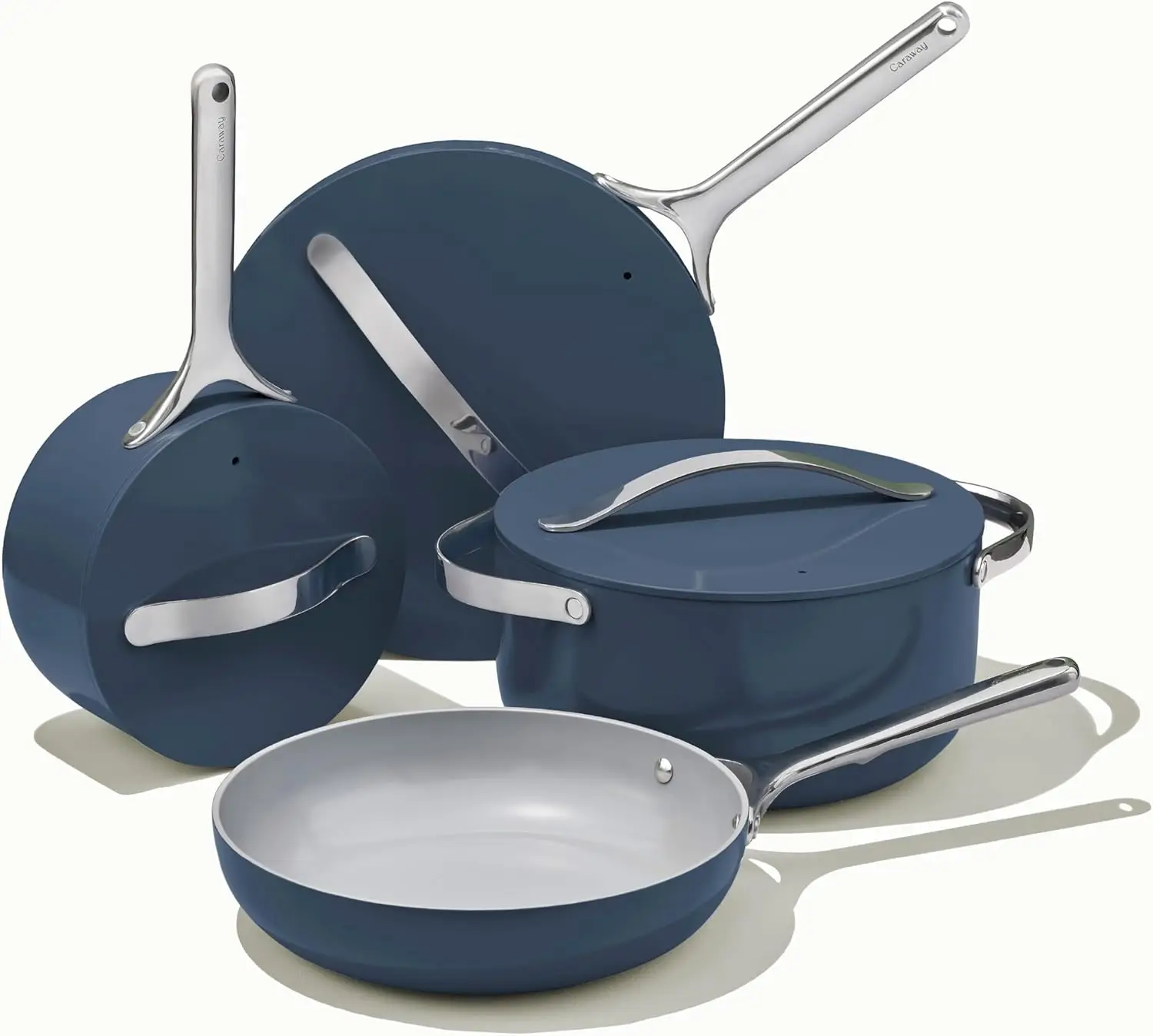 Caraway Nonstick Ceramic Cookware Set (12 Piece) Pots Pans Lids and Kitchen Storage Non Toxic Oven Safe Navy