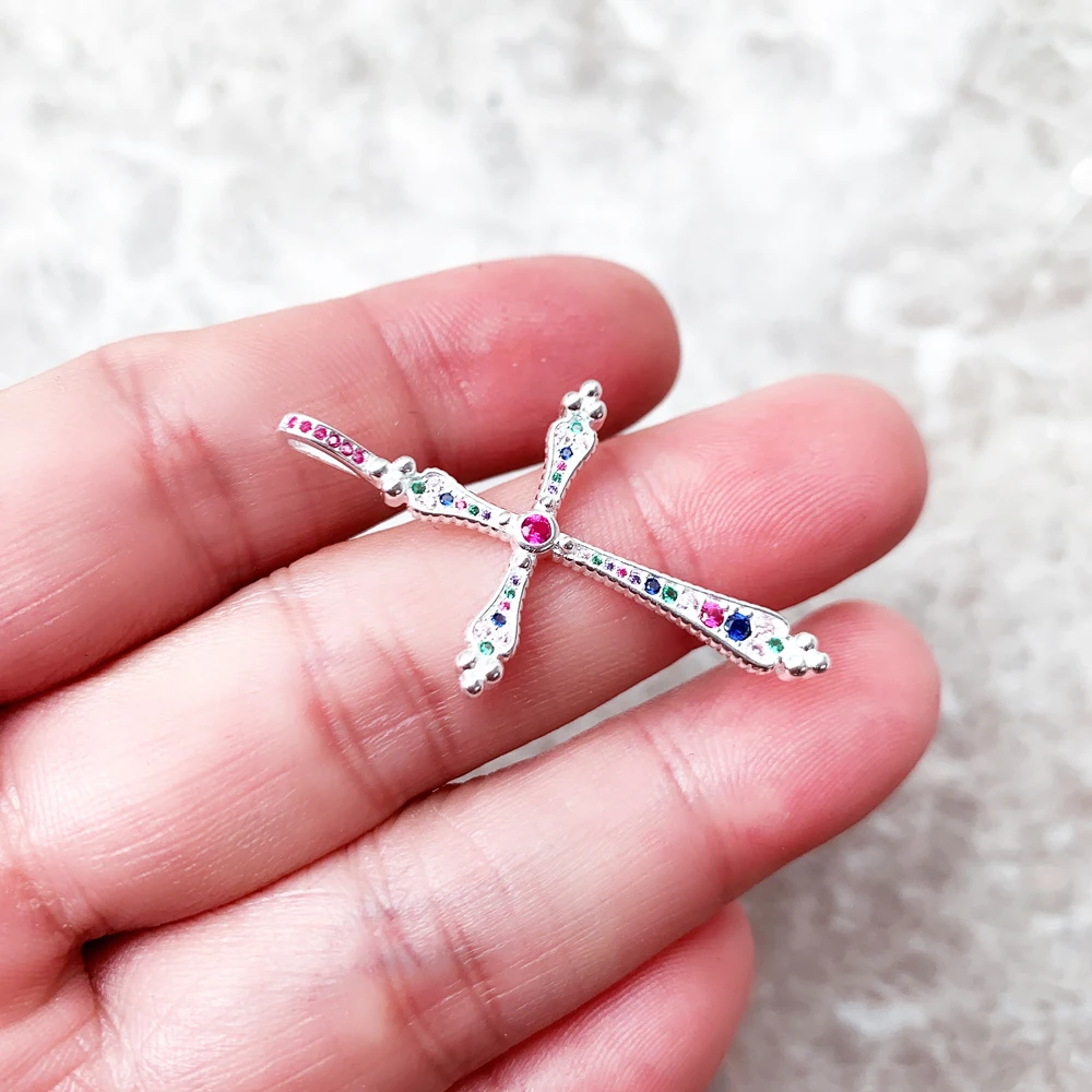 Pendant Royalty Cross,Brand Fine Vintage Bohemia Jewelry Europe Pure 925 Stetling Silver Accessories Gift For Men Woman