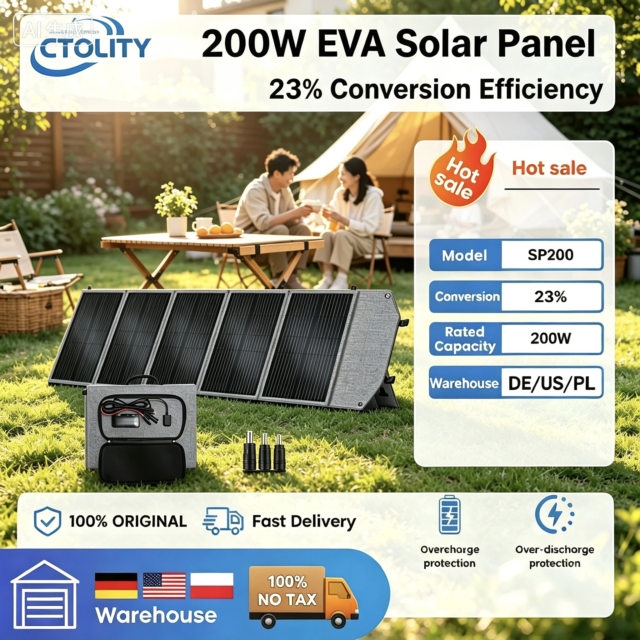 CTOLITY SP200 200W Flexibles Solarpanel 20,5V Tragbare Faltbare Tasche 23% Effizienz Faltbare Energiespeicherung USB Typ-C für Solarladestation Powerstation Powerbank