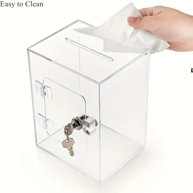 

Acrylic donation box, transparent square voting box, with lock, piggy bank, piggy bank, large capacity suggestion box