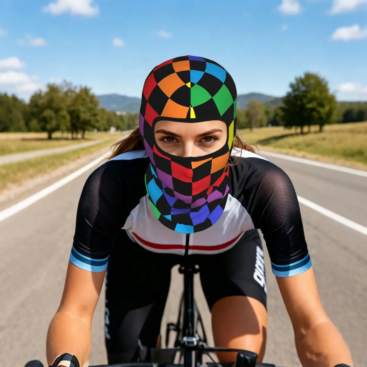 Checkered Rainbow Black Breathable Balaclava Full Face Mask Sun Protection Neck Gaiter For Motorcycle Cycling Fishing Outdoor