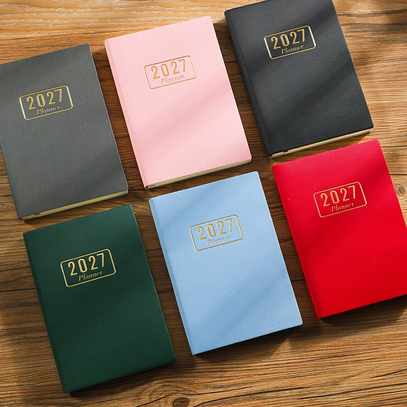 2027 Simple Style Planner, 12-Month Hardcover Calendar Notebook, Textured Cover, Thread-Bound, Thickened Inner Pages, Ribbon Bookmark, A5