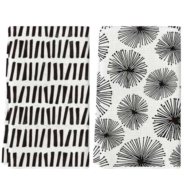 2Pcs, Black and White Abstract Double-Patterned Kitchen Towels, 40Cm*60Cm Towel Set, Super Absorbent Soft Cleaning Cloth, Cooking and Baking Tea Towel, Hand Towel, Cleaning Cloth, Dishwashing Cloth, Kitchen Decoration, Living Room Decoration, Kitchen Essentials, Home Essentials