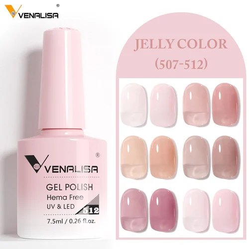 Imagen 2 del producto Venalisa-Kit de esmalte de uñas en Gel, color rosa gelatina, semitransparente, sin HEMA, autonivelante, color nude, Natural, rosa, juego de manicura