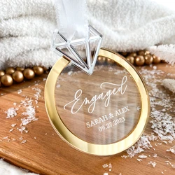 Personalized Wedding Engagement Ornament Mr and Mrs Acrylic Diamond Shape Ornament with Name Date Newly Engaged Gift Party Decor