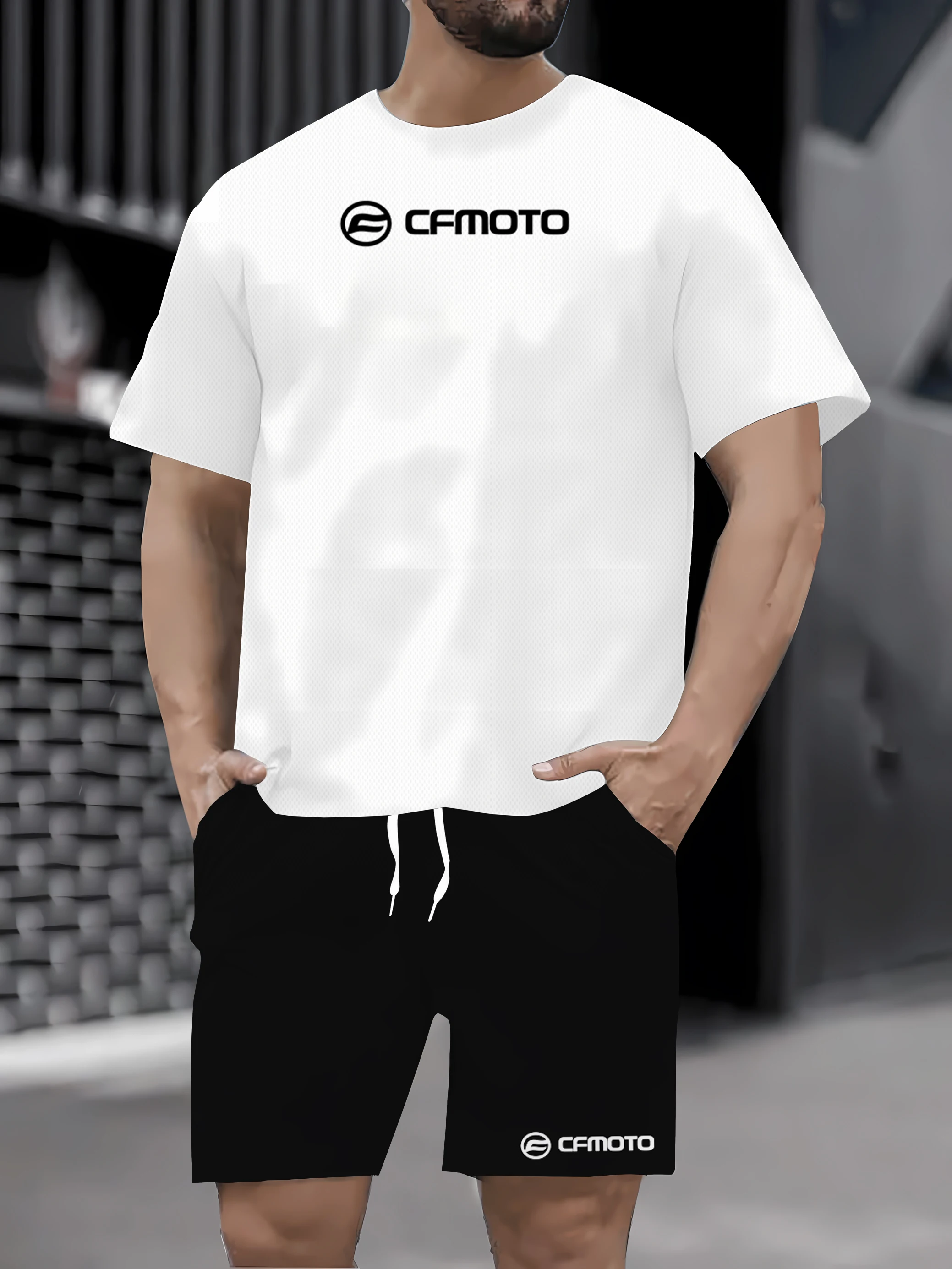 

2025 conjunto de shorts casuais masculinos de manga curta, conjunto de 2 peças, respirável, gola redonda, moda ao ar livre, esta