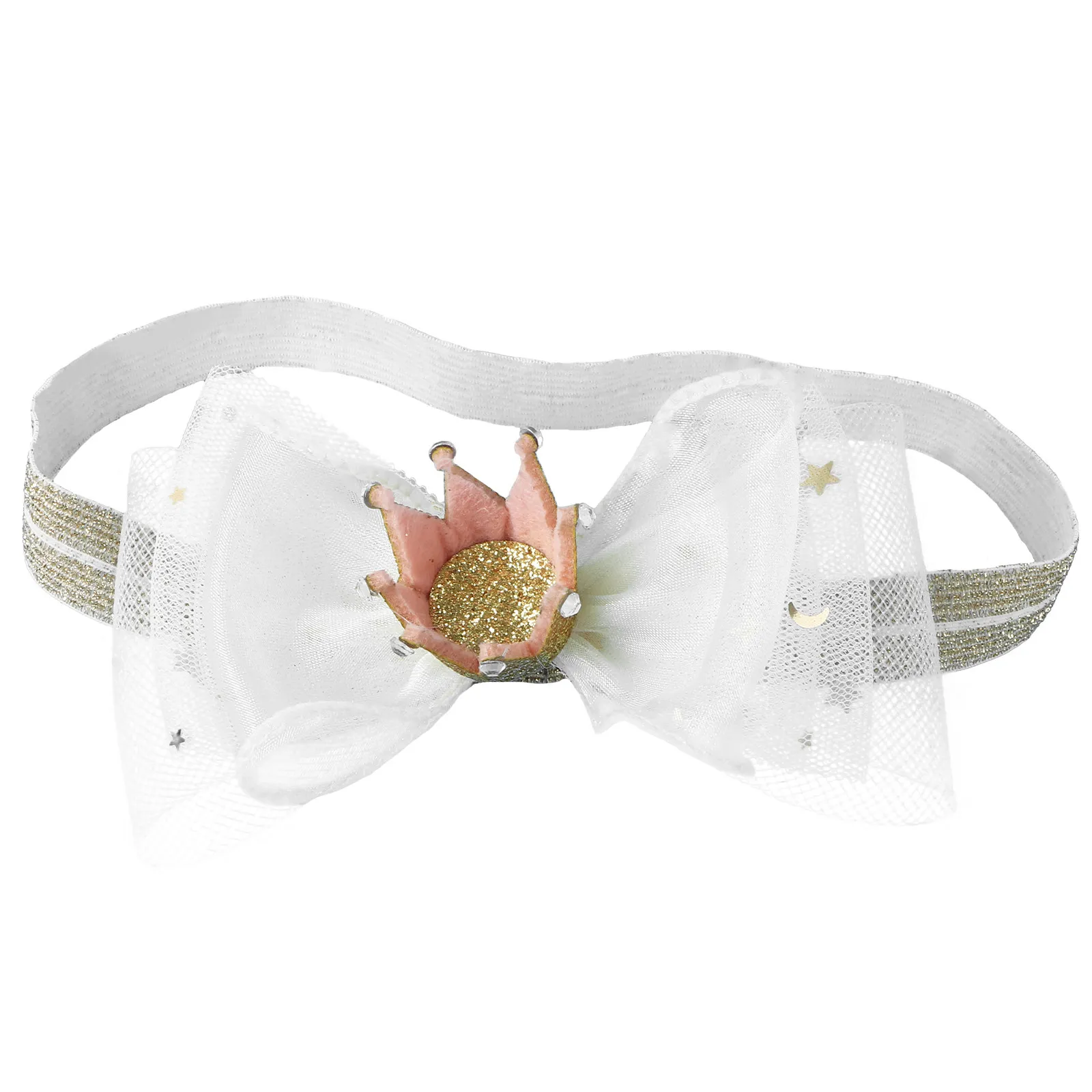 

1Pcs Golden Crown Hairband for Baby Bow-Knot Headband Soft Gauze Hair Hoop Festival Party Headdress Photo Prop Stylish Girl's