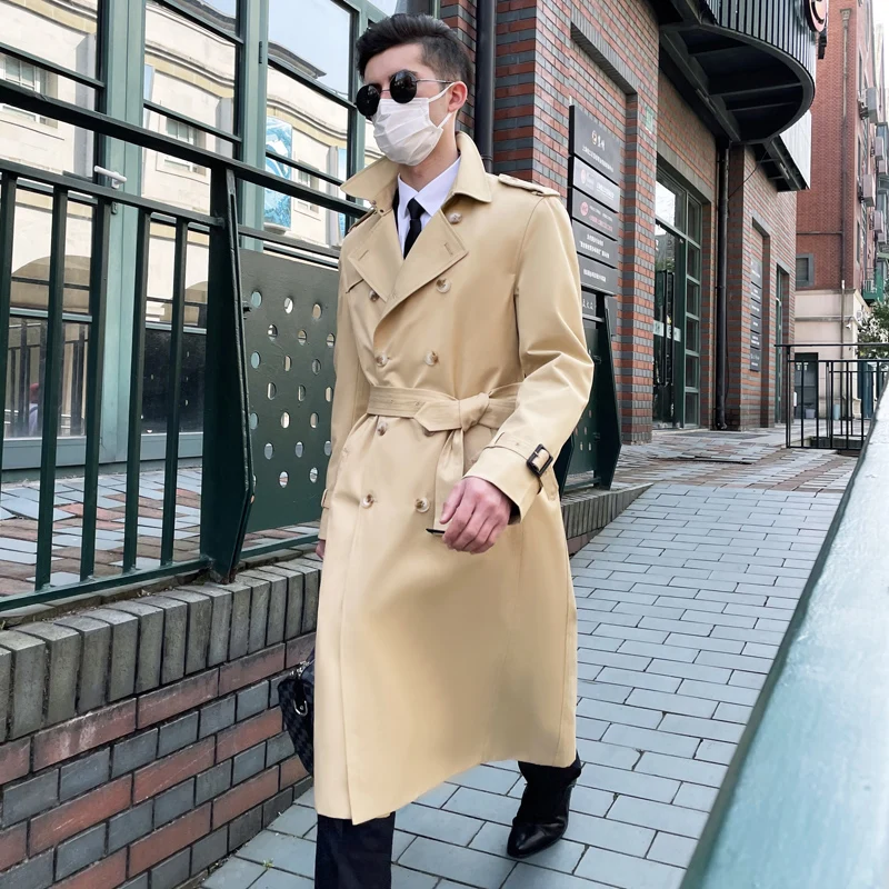 

2024 men‘s windbreaker Over the knee British Fashion spring and autumn double breasted Business work long trench coat men