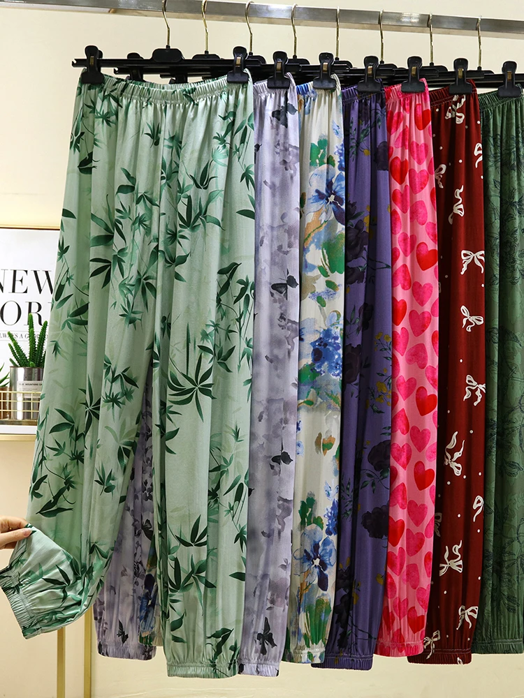 

Новые женские широкие брюки 2025 года для дома, из искусственного хлопка и шелка, свободного кроя, длинные, для сна и отдыха, в стиле Mom.