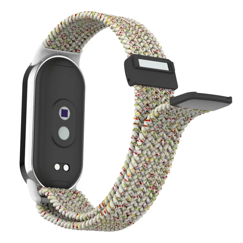 حزام مضفر من النايلون المغناطيسي مع إبزيم بلاستيكي مناسب لـ Xiaomi Miband 8/9/10 حزام نايلون مرن منسوج مغناطيسيًا
