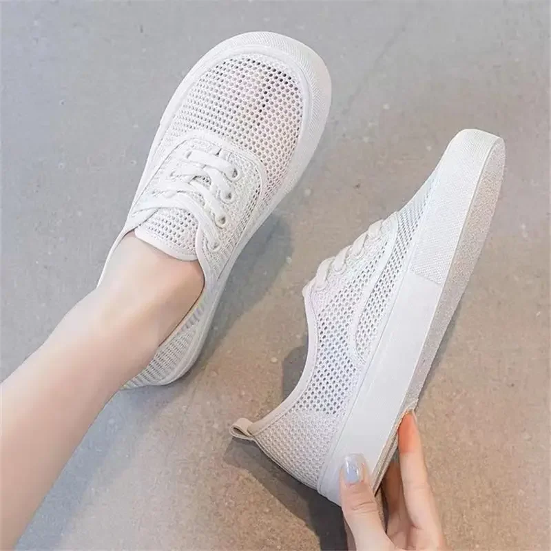 Sports Mesh Breathable Flat Women\'s Shoes Sneakers Female Footwear Lace Up Athletic Trends 2024 Spring Comfortable and Elegant A