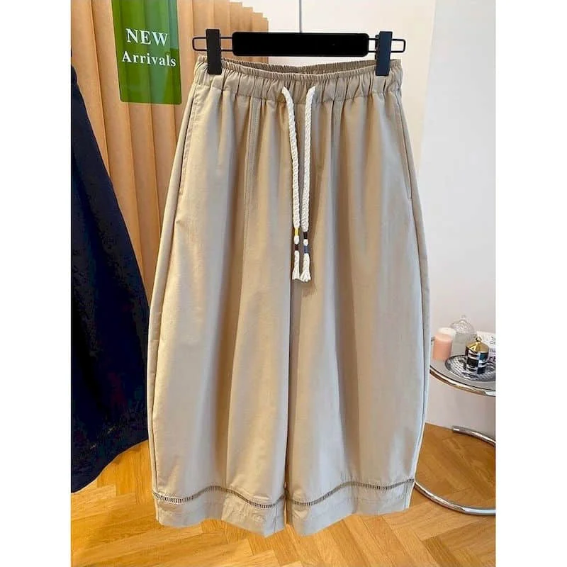 

Широкие брюки в корейском стиле, прямые, повседневные, летние, с эластичным поясом на шнурке, ретро, уличная мода, женская одежда