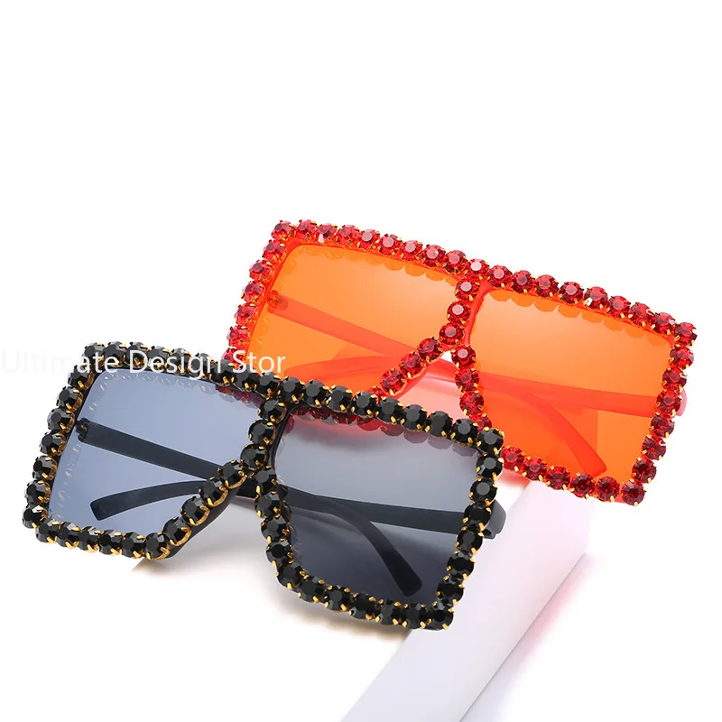 Luxury Brand Oversize Sunglasses Women Purple Pink Shades Vintage 90s Square Rhinestone Sun Glasses Gradient Frame UV400