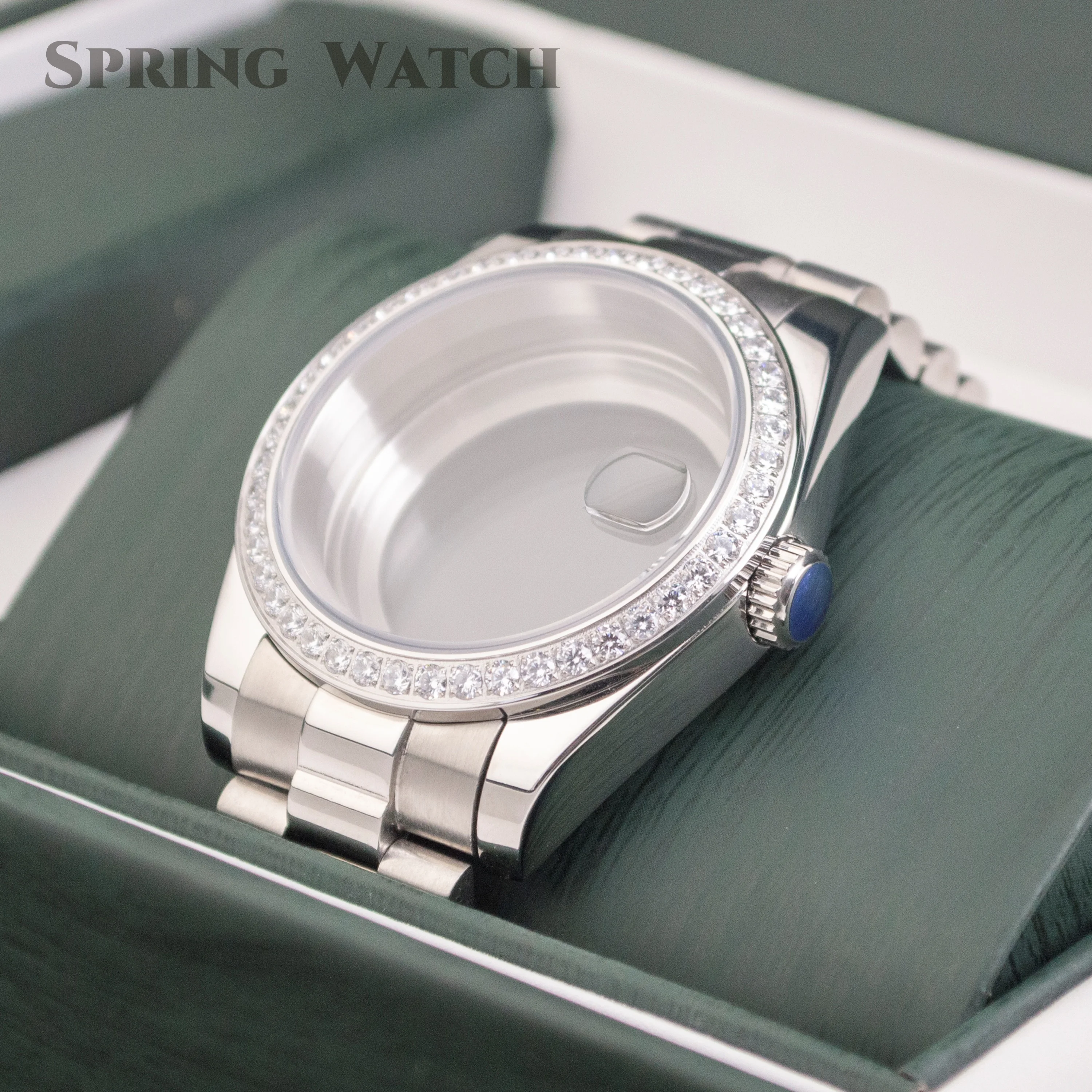 Diamonds Case NH35 Case Strap Stainless Steel Case Strap Sapphire Glass 10ATM Waterproof for Datejust Case fit NH34 NH35A NH36