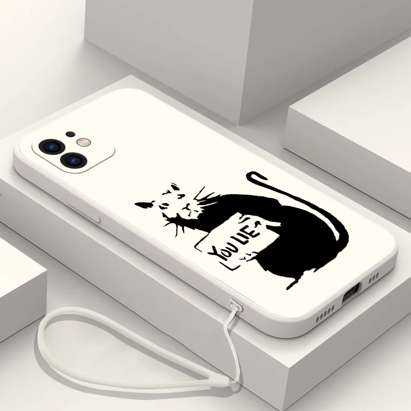 Graffiti Artist Banksy Phone Case For iPhone 16 15 14 13 12 11 Pro Max Mini X XR XSMAX Plus Soft Silicone Cover With Hand Strap