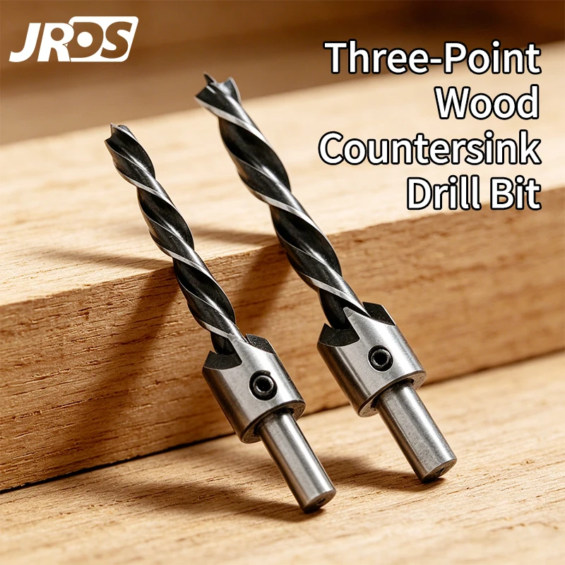 

JRDS 3-10mm Three Tip Wood Drill Bit, HSS Countersink Reamer Hole Cutter, Wood Board Drilling Chamfer Tool for Power Drill