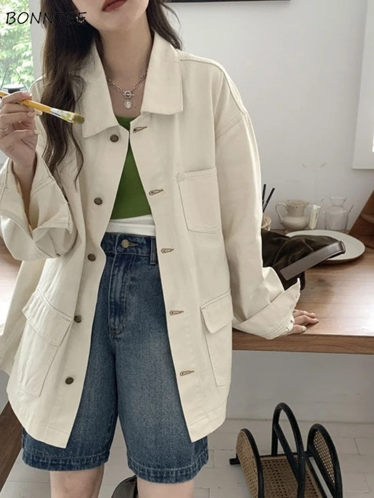 

Basic Jackets Women Teen Loose Spring Simple All-match College Casual Trendy Korean Style New Arrival Chic Solid Leisure Ulzzang