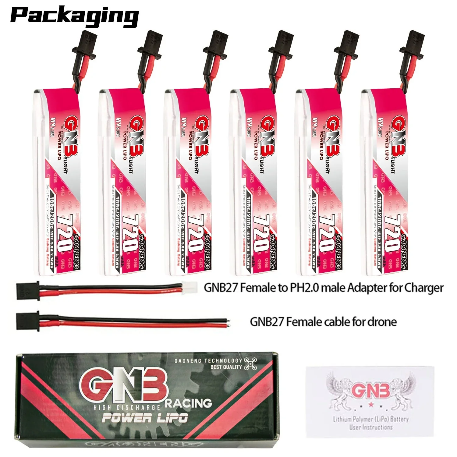 

GNB 1S 3.8V HV 720MAH 100C A30 connector RC LiPo Battery FPV Brushless Mobula8 Whoop