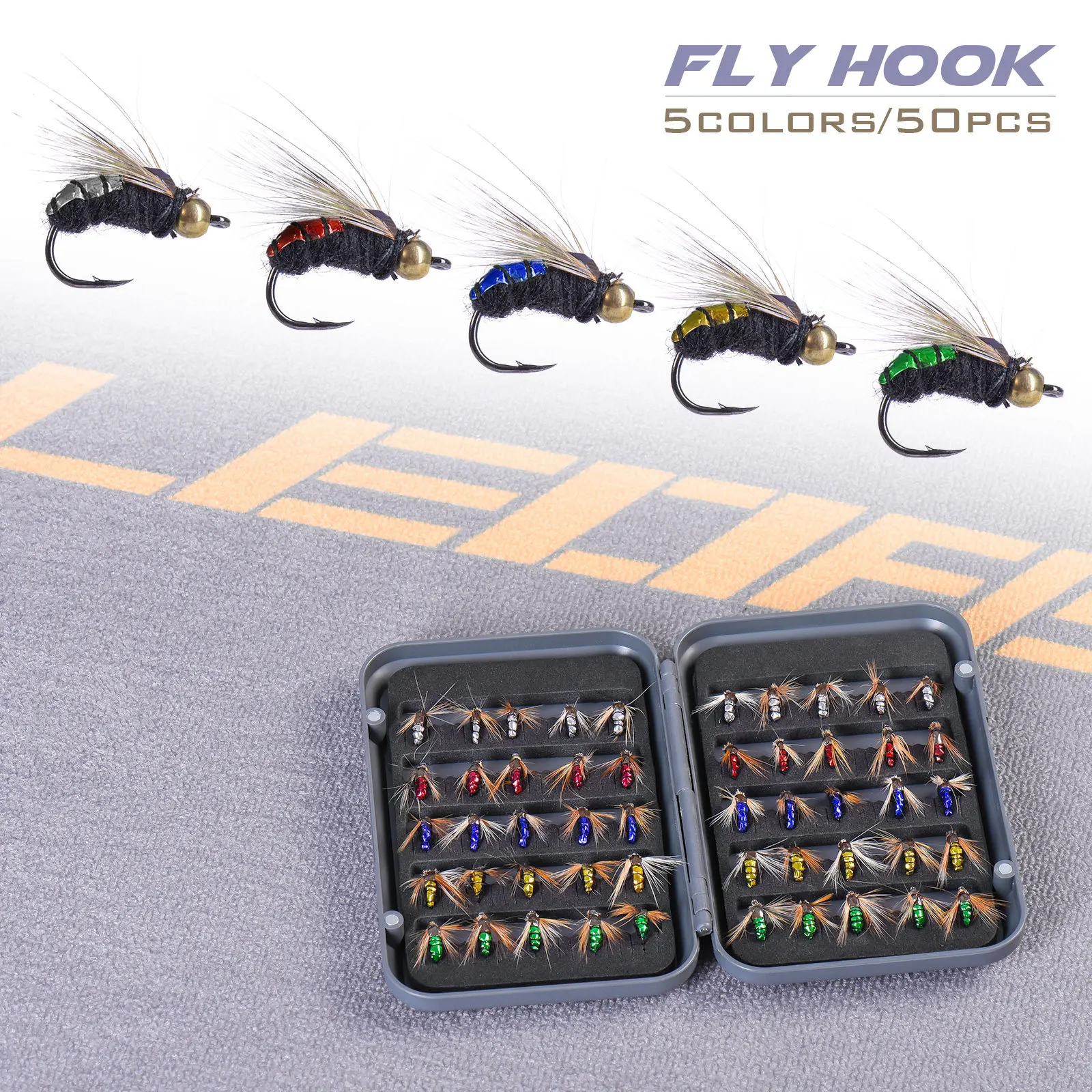 Sea.Yolo 50pcs/box Fly Hook Fishing Bionic Fishing Lure 5 Color Flies Bee Fly Fishing High Carbon Steel Fishing Hook