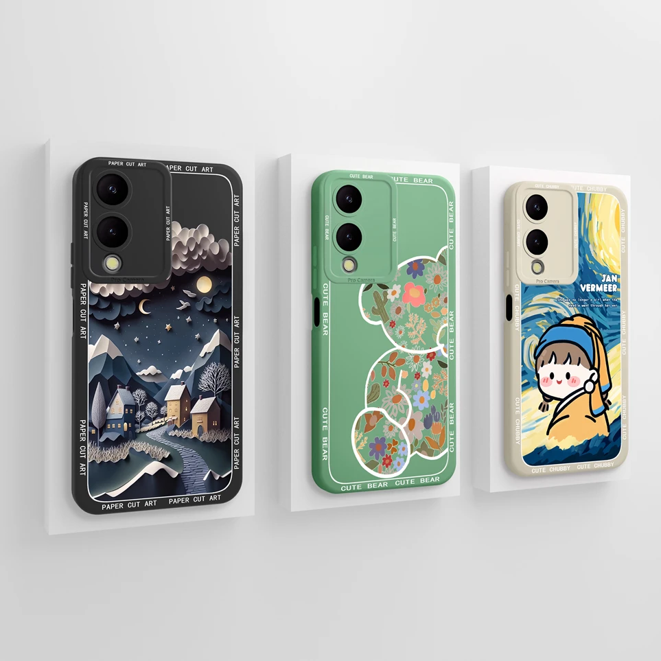 زهرة السائل غطاء سيليكون لينة لفيفو ، حالة الهاتف ، حماية الكاميرا ، جميلة ، Y17S ،