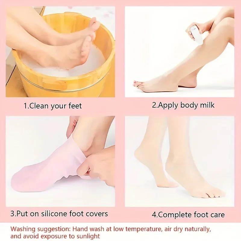 Waterproof Silicone Foot Covers, Non-Slip Moisturizing Socks, Reusable Pedicure Care, Cracked Heel Repair, Spa &Home Use, Unisex image 5