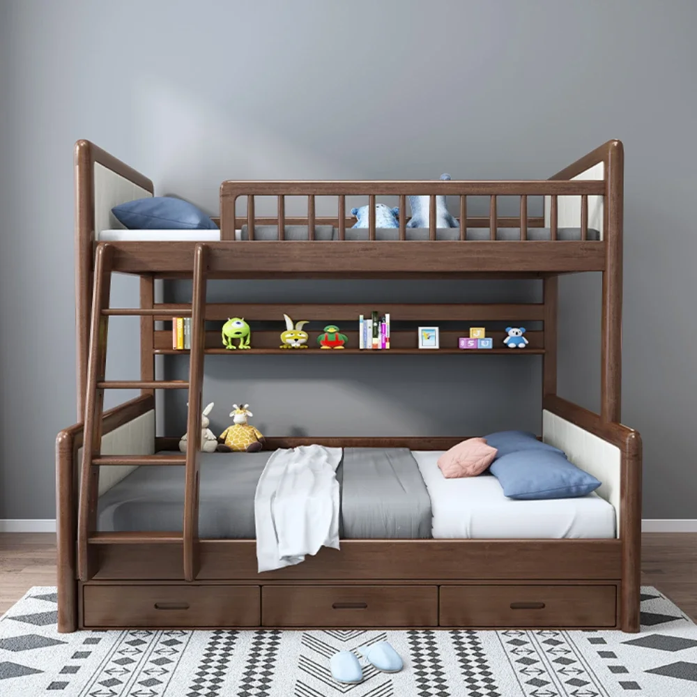 

Solid Wood Walnut Multi-Functional Combination of Upper and Lower Bunk Height-Adjustable Bed Bunk Bed