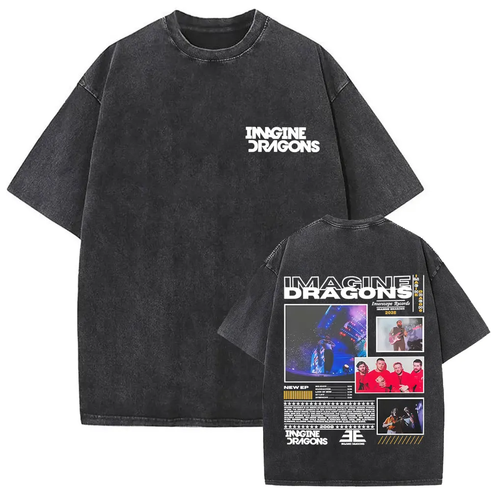 

Washed Vintage Imagine Dragons Band Loom World Tour 2025 T-shirt Men Rock Punk Gothic T Shirts Men's Casual Oversized T-shirts