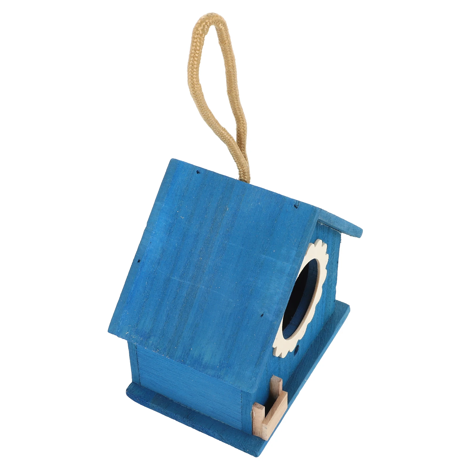 

Wooden Bird House Blue Mini Decorative Hanging Outdoor Nest with Hemp Rope Sturdy Craftsmanship Gift Idea Bird Cage Pet Supplies