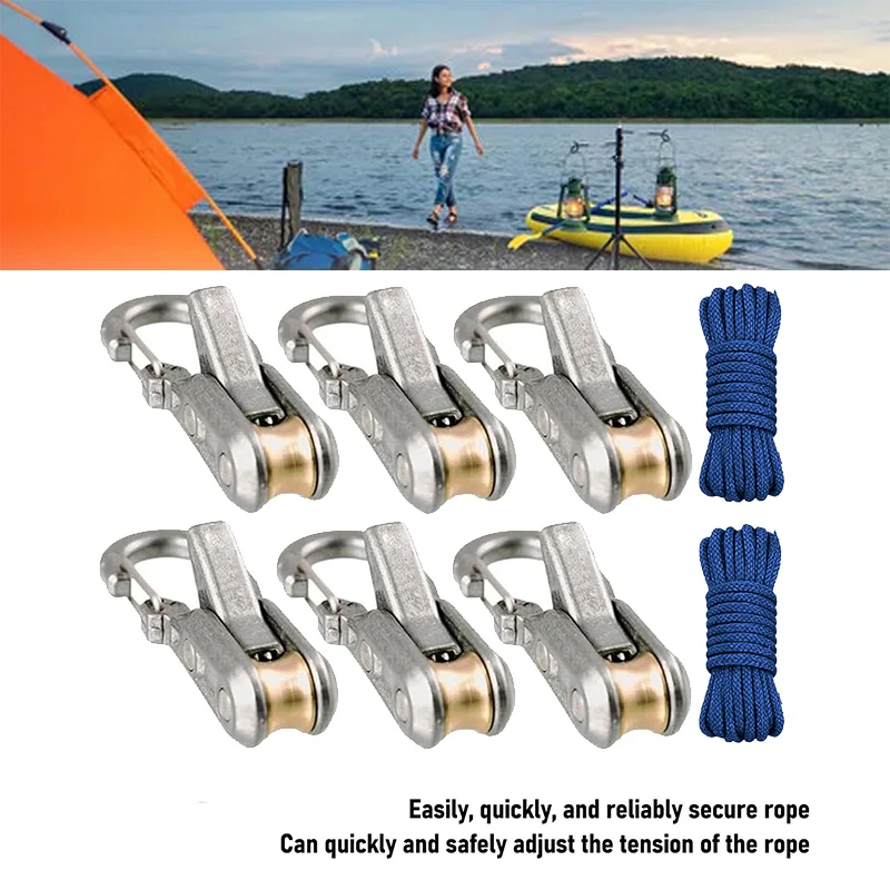 Multi Functional Outdoor Cable Tie Set Accessories Pulley Hook With Umbrella Rope For Camping And Tent Building Rope Tightener
