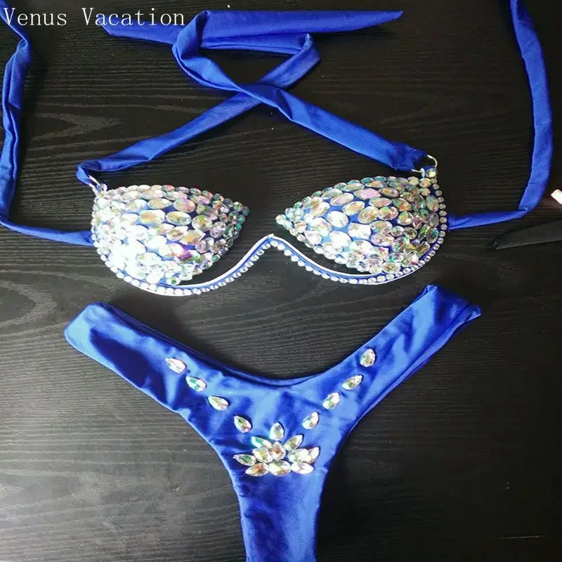 Bikini de copa de acero para adultos, traje de baño Sexy con correa de cintura alta y diamantes, ropa de actuación de tres puntos para club nocturno y Fitness, novedad de 2023