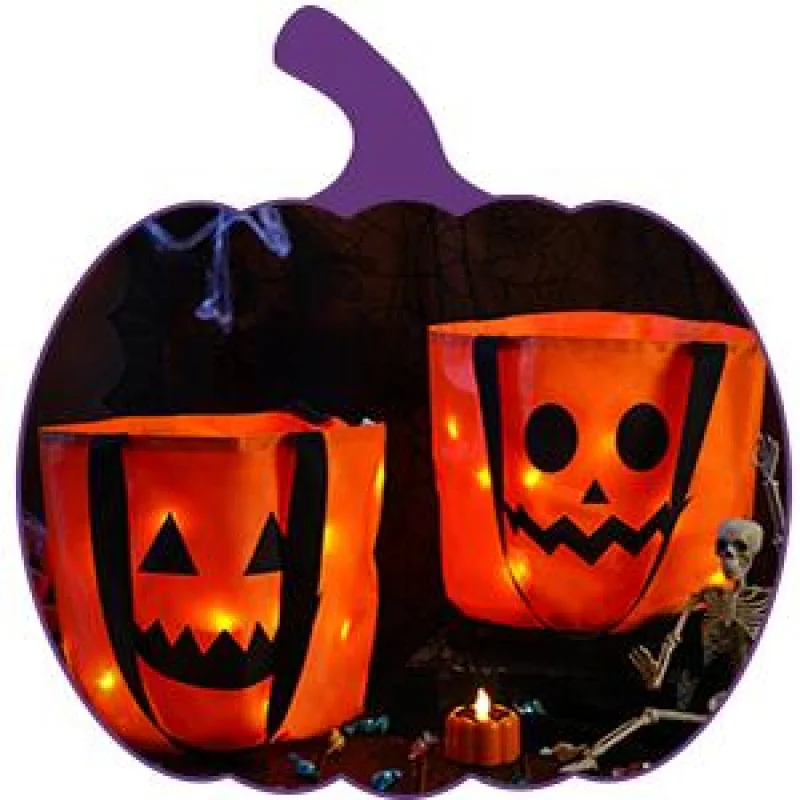 قطعة واحدة من دلو حلوى الهالوين مع حقيبة خدعة أو علاج بإضاءة LED وحقيبة حلوى اليقطين لمستلزمات حفلات أعياد الميلاد في الهالوين