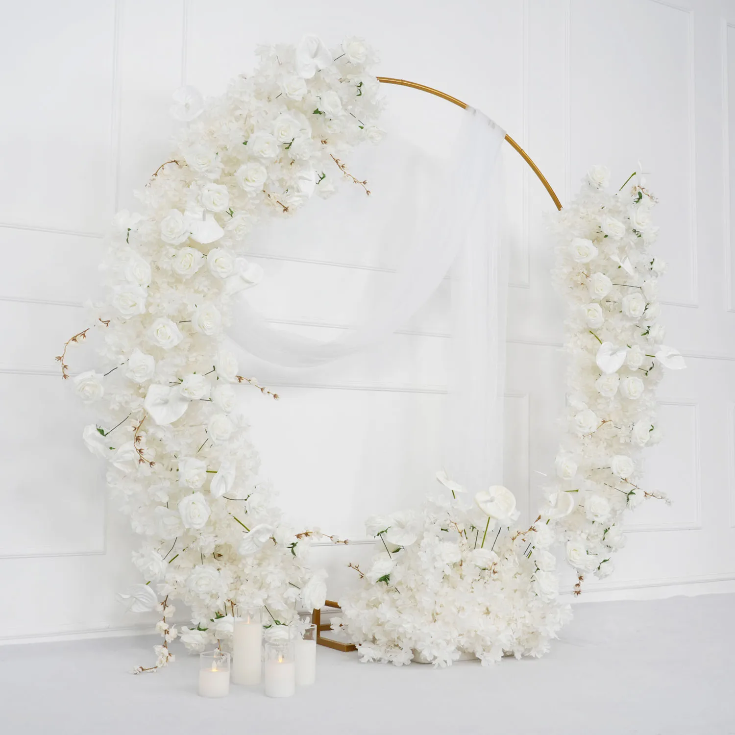 Uflower Luxury White Rose Cherry Blossom Artificial Flower Row Wedding Arch Hang Floral Arrangements Party Window Backdrop Decor