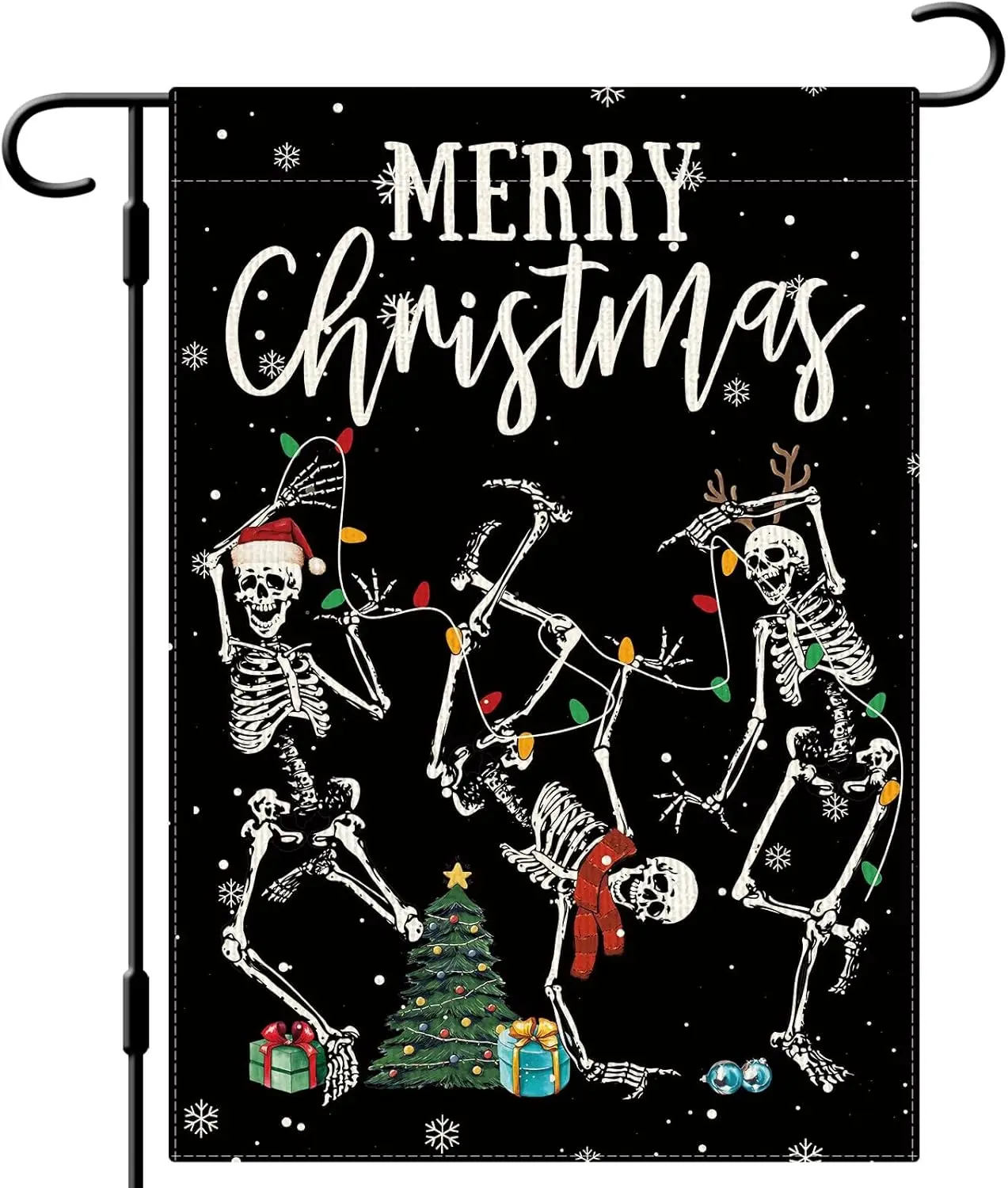 DLZDN Merry Christmas Skeleton Garden Flag Funny Skull Garden Flag 12×18 Inch Double Sided Vertical Burlap Farmhouse Yard Fl KKW