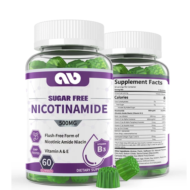 

Sugar free niacinamide 500mg gummies, used for cellular energy metabolism and repair, vitality, healthy aging, 60 gummies