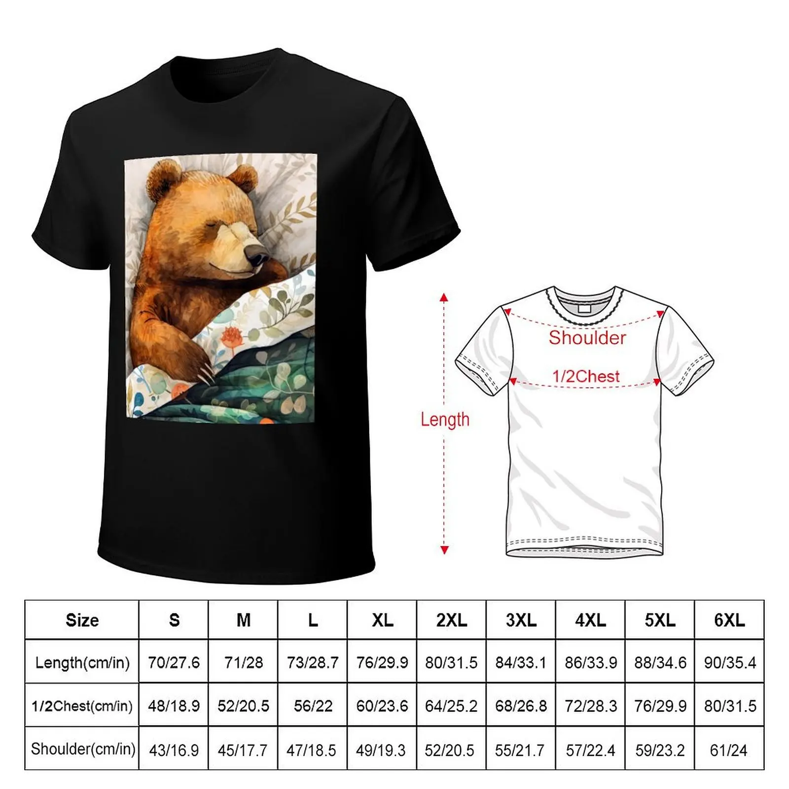 Bear portrait watercolor art #bear T-Shirt Non-Shrink Basic Cotton T-Shirt