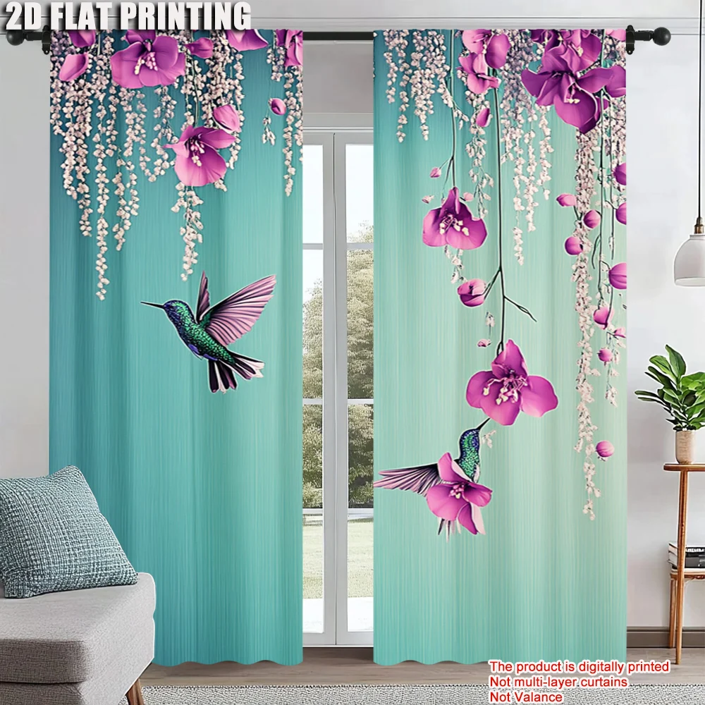 

2Pcs Blackout Flower Bird Print Curtains For Living Room Bedroom Office Kitchen Home Decor Room Decor Uv-Resistant