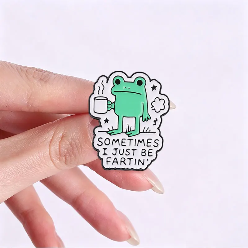 Sometimes I Just Be Fartin Frog Enamel Pin Humor Sarcastic Text Frog Holding Coffee Cup Brooch   Bag Lapel Badge Jewelry Gifts