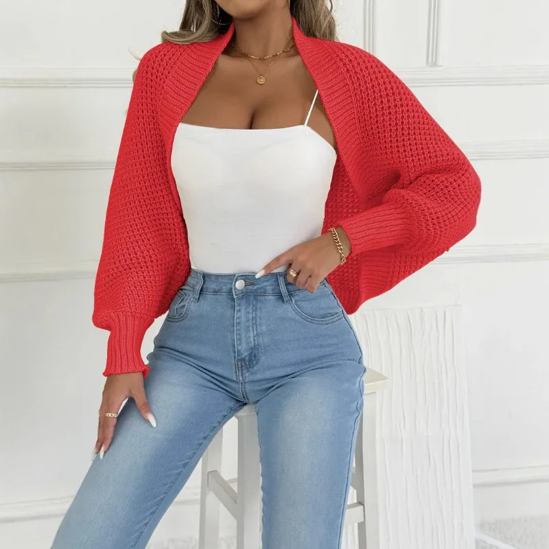 سترة نسائية فضفاضة ودافئة قصيرة سترة شال غير منتظمة سترة بلون سادة متعددة الاستخدامات