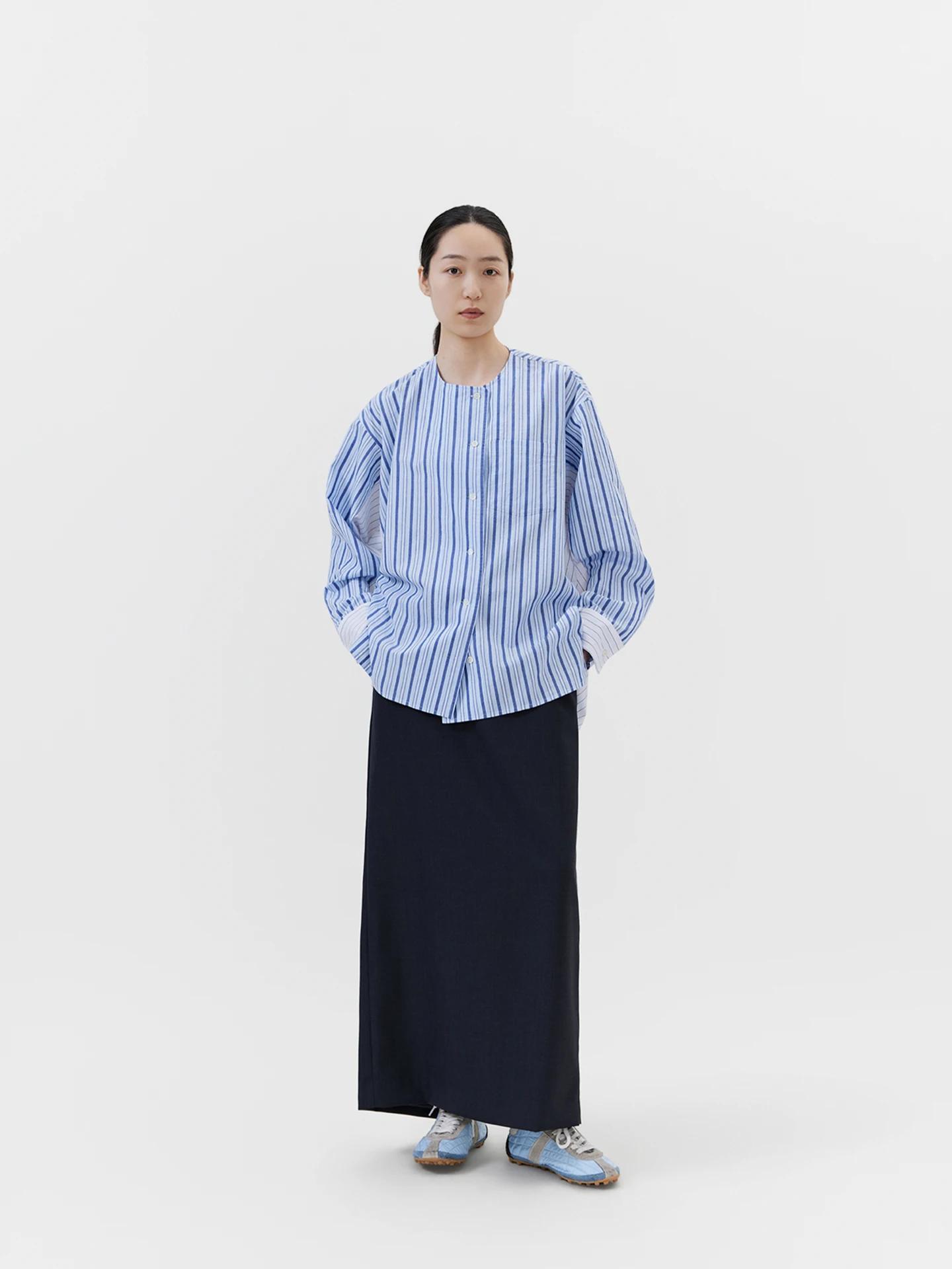 

Double-Sided Stripe irt 00% Cotton Reversible Women's Loose Fit Long Sve Breathable Comfortable Spring Faion irt