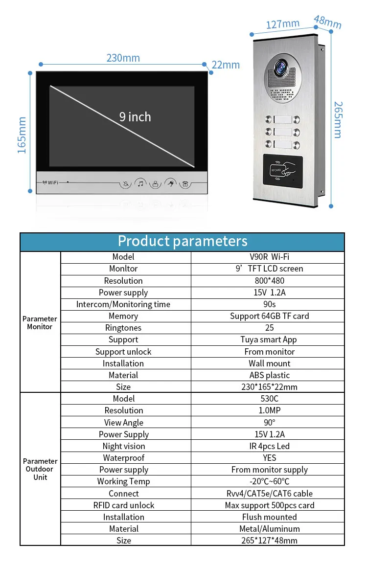 6 ボタンマルチアパート 9 インチスクリーンビデオドアホン RFID カードロック解除アクセス制御機能ビデオドアベル