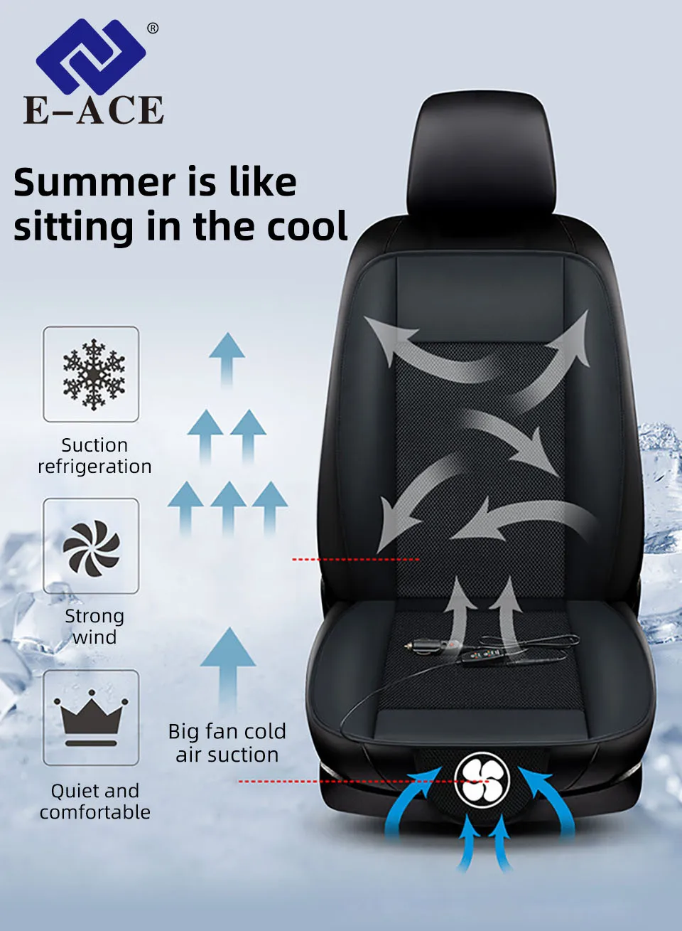 

12V/24V Luxury PU Leather Car Cool Seat Cushion Universal Front Seat Cool Cover Hide Fan Car Seat Cooling Pad Easy To Install