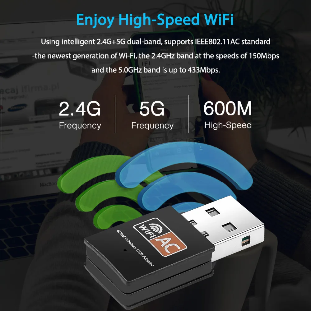 600Mbps USB واي فاي بلوتوث محول 2in1 دونغل ثنائي النطاق 2.4G 5 جيجا هرتز USB واي فاي مع هوائي PC جهاز استقبال بطاقة الشبكة الكمبيوتر الصغير #4
